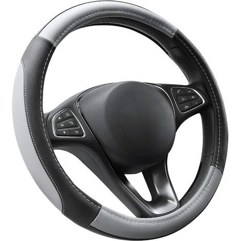 Couvre Volant Gris et Noir Microfibre Cuir Diamètre M 37-38 cm (1/5)