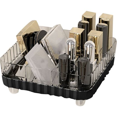 Makeup Organizer with Multiple Compartments Anti Slip Plastic Vanity Makeup Organizer for Cosmetics Lipsticks Jewelry Transparent Black (1/5)