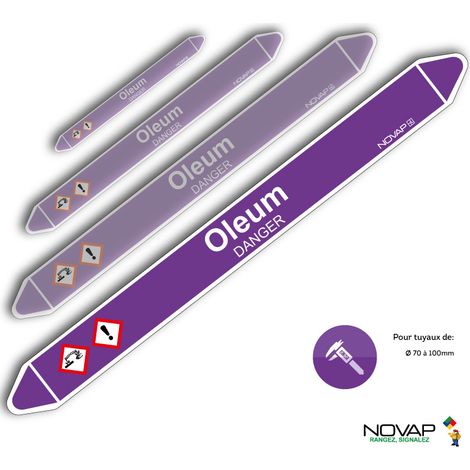 Planche de 2 marqueurs de tuyauterie 450 x 52 mm pour Ø 70 à 100 mm - Oleum - 4708966