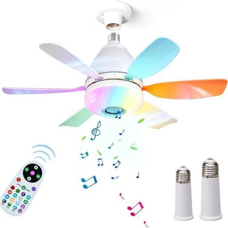 Plafonnier Ventilateur LED RGB Dimmable Silencieux avec Douille E27 Ventilateur de Plafond 3 Vitesses Fonction minuterie Haut-parleur Bluetooth pour Chambre à Coucher, Salon, Cuisine (Multicolore) (1/5)