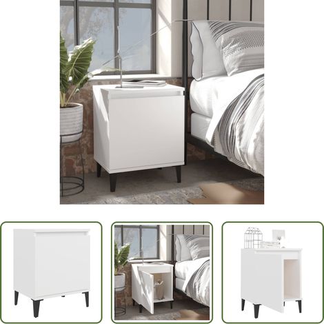 vidaXL Table de chevet métal - Table de chevet avec pieds en métal blanc 40x30x50 cm (1/5)