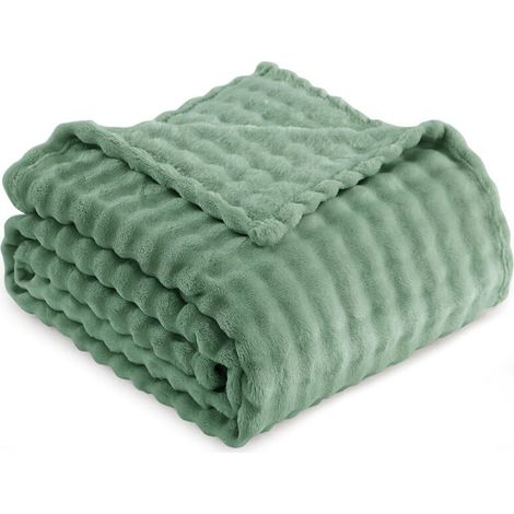 Manta polar para sofá - Manta individual verde suave y cómoda con estampado reversible, 130 x 155 cm (1/4)