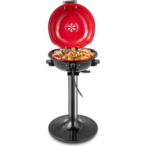 COSTWAY Electric BBQ Grill Portable Standing Grill w/Grilling Rack-Red