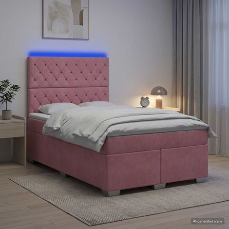 vidaXL Cama box spring con colchón Rosa 120 x 200 cm Terciopelo (1/5)