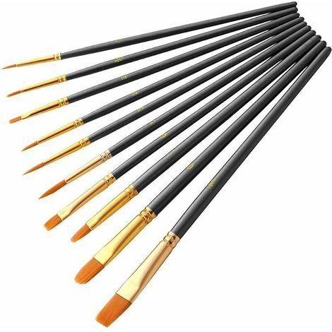 10 Pièces Pinceaux Peinture Acrylique - Pinceau de Peinture à l'huile pour Aquarelle. Peinture Gouache. Nylon Pinceaux Artiste Plume Lisse. Enfant Brosse de Peinture., Ensoleillé (1/5)