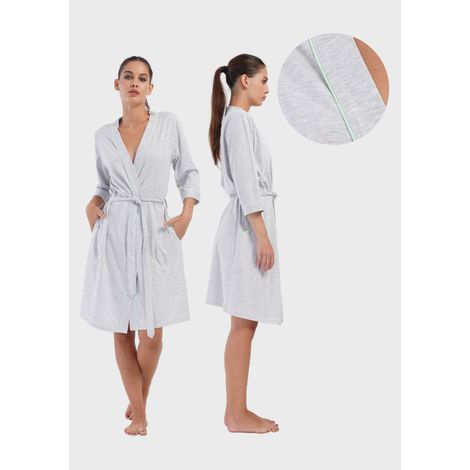 Accappatoio da donna comodo in cotone con laccetti e tasche, modello Vinetta XL (1/5)