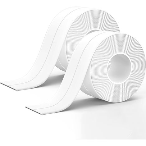 Bande d'étanchéité adhésif PVC 38mm x 3.2m - Blanc - Imperméable pour cuisine, salle de bain, toilettes, angles muraux - 2 rouleaux (1/5)