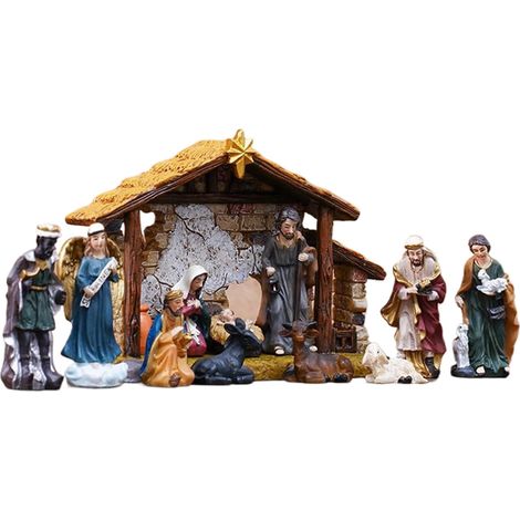 Crèche Noël Figurines Intérieur Noël Nativité Mangeoire Naissance de Jésus en Résine pour Fête pour Familles Maison Église Fêtes Table Cheminée (1/5)