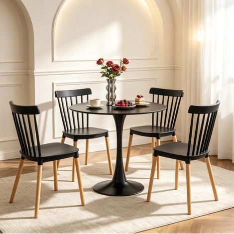 Lot de 4 chaises salle à manger 48x52,5x83 cm PP et bois, noires, stables pour cuisine – MEUBLIV (1/5)