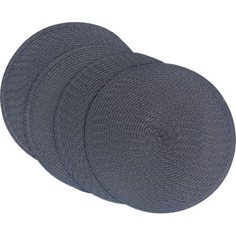 Lot de 4 sets de table ronds en plastique tissé 38 cm, élégants et pratiques, gris'Gris'Gris'- (1/3)