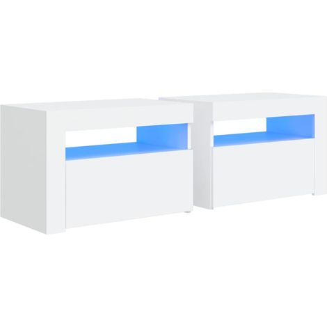 Lot de 2 Tables de Chevet, Tables de nuit, pour Chambre Salon Couloir, avec LED Blanc 60x35x40 cm OIB6545E (1/5)