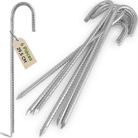 30cm Piquets d'ancrage Résistants en Acier Galvanisé Antirouille avec Crochets en J pour Tentes de Trampoline - Convient pour Camp, Jardin, Abri et Balançoires