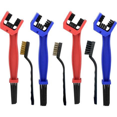 7-teiliges Motorrad-Kettenbürsten-Set, Fahrradreinigungsbürste, Mountainbike- und Kettenreinigungsbürste für Roller, Fahrräder, Motorradkettenfett (Rot, Blau) (1/4)