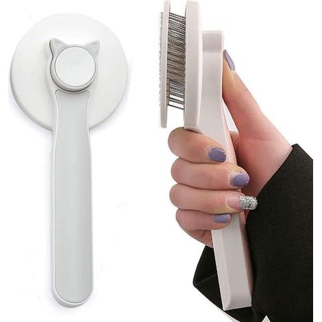 Brosse pour Chat & Chien - Brosses Autonettoyantes Anti Poils Morts pour Chiens & Chats - Accessoire pour Animaux à Poil Long ou Court - Ne Tire Pas Les Poils pour Un Toilettage Facile - Gris (1/5)