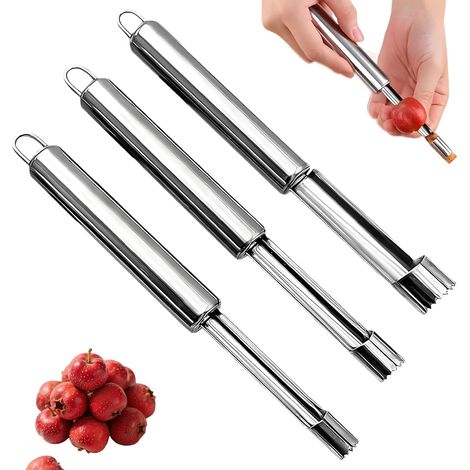 3 descorazonadores de manzanas, herramienta para ahuecar manzanas, extractor de corazón de acero inoxidable, removedor de corazón de manzana, ahuecador de manzanas, para manzanas, perlas, dátiles rojo (1/5)