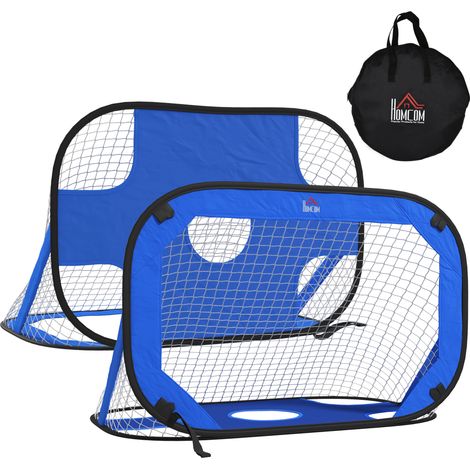 Set de 2 buts de football pliables portables bleus 123x80x80 cm pour entraînement intérieur et extérieur (1/5)