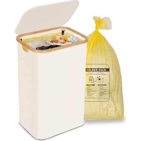 Support pour sac poubelle jaune 100 l, avec couvercle, support pour sacs jaunes, retrait facile grâce à la porte à l'arrière, récipient pour cuisine et maison [sans poche intérieure] - Beige (1/5)
