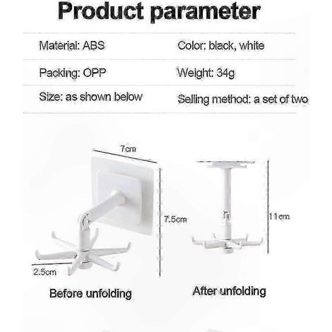 Set mit 2 klappbaren Drehhaken, verstärkte Klebeflächen zur Wandmontage ohne Bohren, ideal für die Aufbewahrung in Küche, Bad und Wohnzimmer, robuste Befestigung. (1/4)