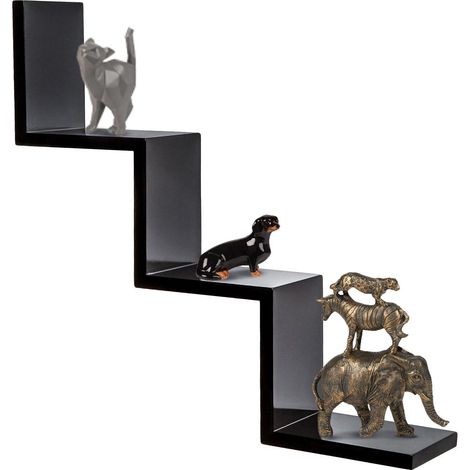 Mensola Parete Moderna Design Zig Zag Mensole Muro Scaffale 3 Ripiani Nero (1/5)