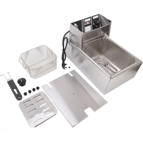 Friteuse électrique inox monocylindre avec panier unique 6L, cuve à immersion pour poulet frit et frites, argent, prise UE 220V 2500W (1/5)