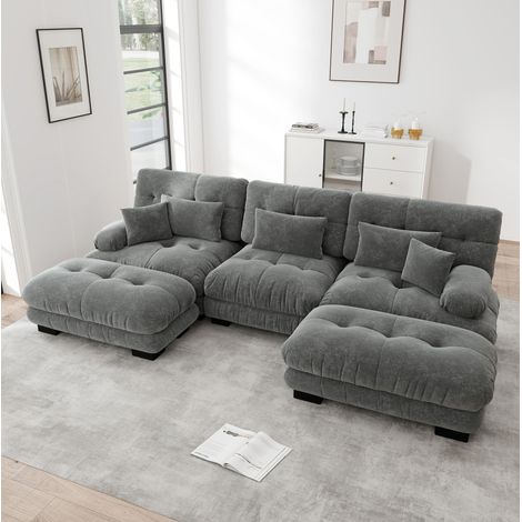 Sofá modular para salón con otomana gris OKMYHOME (1/5)