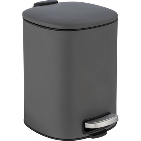 WENKO Pattumiera a pedale Alassio, piccola pattumiera per il bagno, capacità 5L, acciaio, 24,5x20,5x27 cm, grigio (1/5)