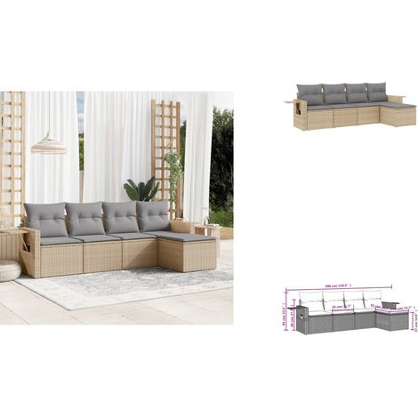 5-tlg. Garten-Sofagarnitur mit Kissen Beige Poly Rattan - Gartenmöbel - Sofasatz - Rattan Möbel - Outdoor Möbel - Lounge Set (1/3)