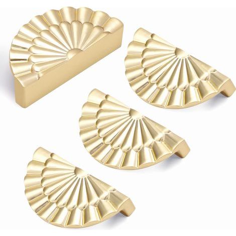 Set di 4 maniglie per mobili, interasse 64 mm, a forma di ventaglio (oro spazzolato) (1/4)
