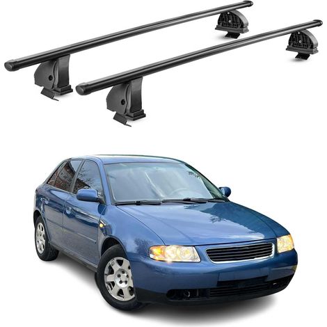 OMAC Stahl Dachträger Querträger Audi A3 I 1996-2003 3Tür – TÜV / DIN 75302:2019 – Abschließbar – Max. 75 kg – 2 Stangen – Schwarz (1/5)