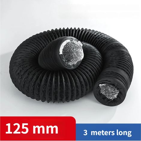 Conduit de ventilation/d'évacuation d'air en PVC souple double couche composite avec feuille d'aluminium, 125 mm (3 mètres de long) (1/5)