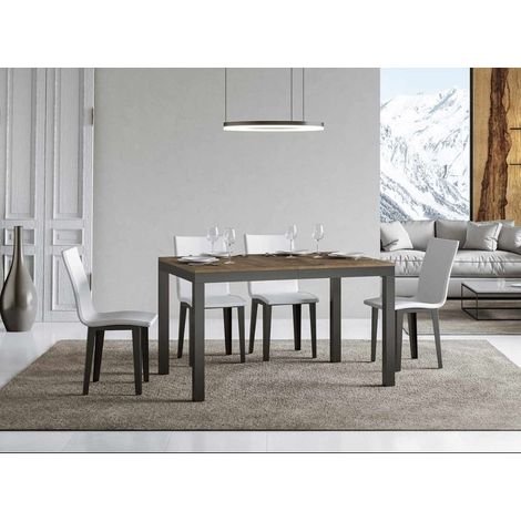 Table rectangulaire extensible 6 à 10 personnes L 120 à 224 cm bois foncé et métal anthracite Evy (1/5)