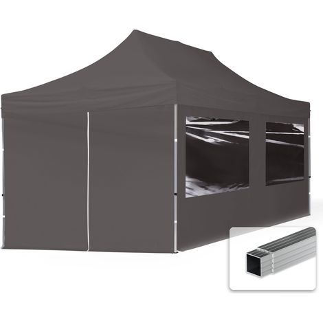 TOOLPORT pop up gazebo 3x6m with four side panels & aluminium frame folding garden tent Water repellent grey