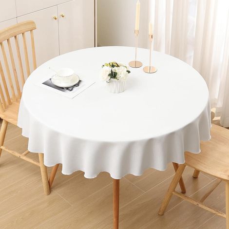 Runde Tischdecke 140 cm Weiß Leinenoptik mit Lotuseffekt