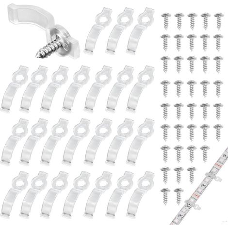 clips de fixation, 100 pièces 10 mm support transparent ruban lumineux vis incluses pour bande LED (1/5)