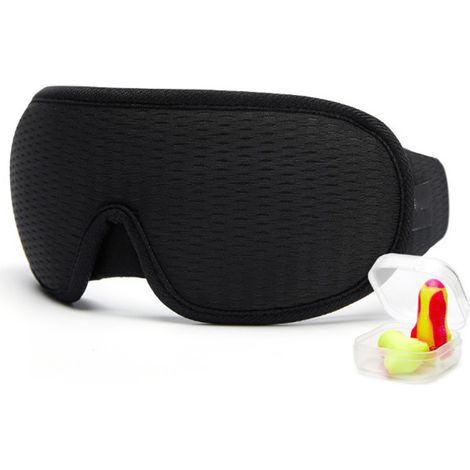 Masque de sommeil noir 3D anatomique anti-lumière, cache-yeux occultant avec bouchons d'oreilles, pour voyage et sieste (1/5)