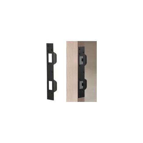 Placa de reparación para cerradura de puerta, placa metálica de doble orificio de alta resistencia para reforzar la seguridad de la puerta (negra) - Crezuo