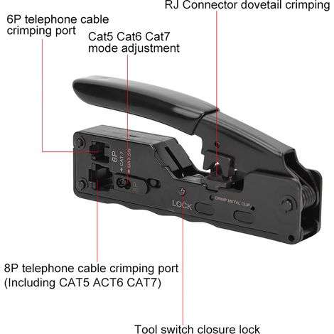 Pince sertisseuse réseau polyvalente en acier 8P+6P pour connecteurs RJ45 RJ12/11 1 pièce (1/5)