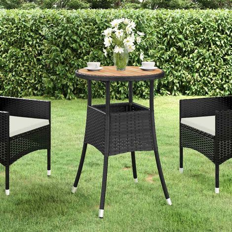 vidaXL Mesa de jardín madera acacia y ratán sintético negro Ø60x75 cm (1/5)