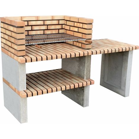 Barbecue préfabriqué béton réfractaire 3905 – Modèle Paellero Almenara 85 (177 x 70 x 120 cm) – Grille galvanisée 84,5x55 cm – Pour cuisson au bois ou charbon – Movelar