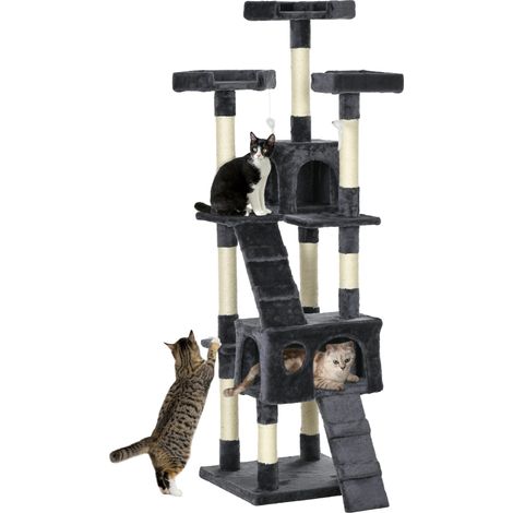 Árbol rascador para gatos, cuatro niveles, panel de aglomerado. (1/2)