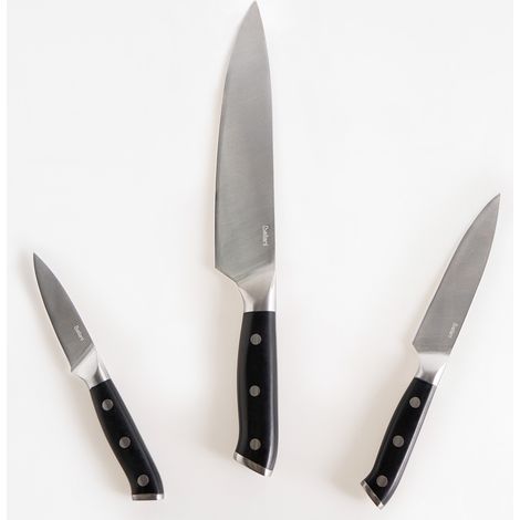 Conjunto de 3 cuchillos de acero inoxidable modernos afilados a mano dureza 54 HRC negro Ikeda (1/5)