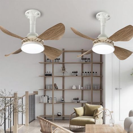 Ventilateur de plafond avec éclairage LED à pales droites, 2 pièces, silencieux et télécommandé, intensité variable, coloris bois, culot E27 (1/5)