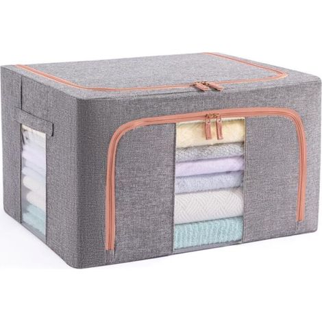 24L Stackable Storage Bin with Lid, Metal Handle and Zipper for Bedding, Blankets and Towels (Grey, 1 Pack) (1/5)