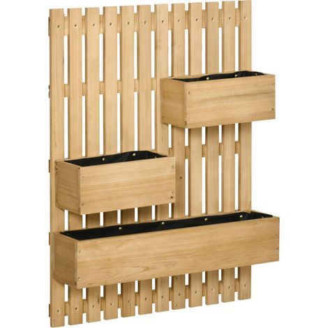 Jardinière avec treillis, bac surélevé mobile en bois massif, 60 x 16 x 80 cm, idéale pour terrasse et balcon, coloris naturel (1/5)