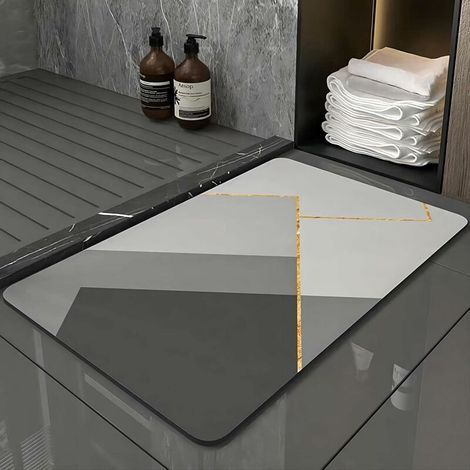 Tapis de bain gris antidérapant 40×60cm absorbant en diatomite (1/5)