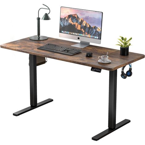 Elektrischer Schreibtisch höhenverstellbar 140x60cm mit Memory-Funktion, Braun (1/5)