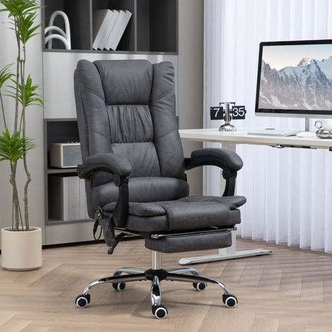 Poltrona da ufficio con funzione massaggio e riscaldamento, reclinabile a 135°, fino a 120 kg, ergonomica, grigio scuro, 64x70x 10-118 cm