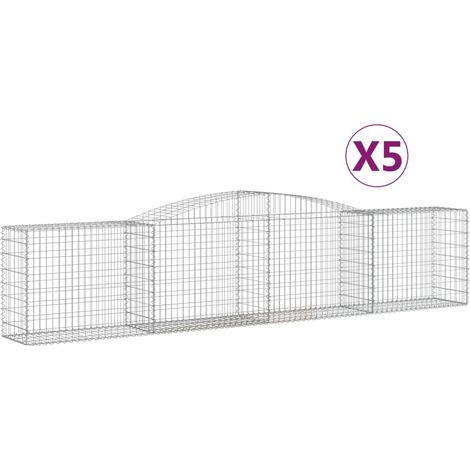 Cestas de gaviones Muro de contención arqueado Valla de jaula 5 piezas 400 x 50 x 80/100 cm Hierro galvanizado Plata 020040956