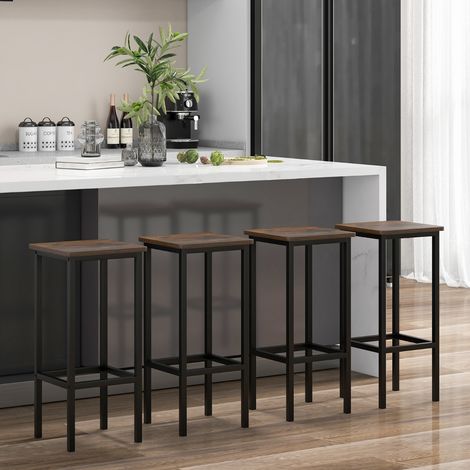 Lot de 4 Tabourets de Bar Chaise de Bar de 65 Cm Pieds et Repose-pieds en Métal pour Cuisine Salle à Manger Marron Rustique (1/2)