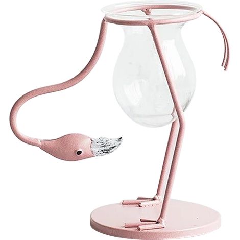 Jarrón hidropónico Flamingo  Recipientes de vidrio para arreglos florales  Soporte de hierro  28 cm, 16 cm, 17 cm  Decoración para oficina y jardín